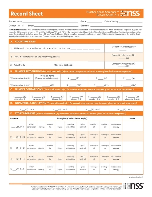 Number Sense Screener (NSS) K-1, Research Edition by Nancy C. Jordan