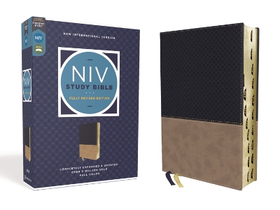 NIV Study Bible, Fully Revised Edition (Study Deeply. Believe Wholeheartedly.), Leathersoft, Navy/Tan, Red Letter, Thumb Indexed, Comfort Print book