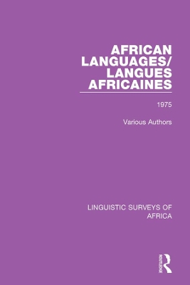 African Languages/Langues Africaines: Volume 1 1975 by Various Authors