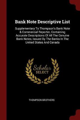 Bank Note Descriptive List by Thompson Brothers
