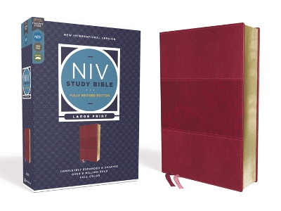 NIV Study Bible, Fully Revised Edition (Study Deeply. Believe Wholeheartedly.), Large Print, Leathersoft, Burgundy, Red Letter, Comfort Print book