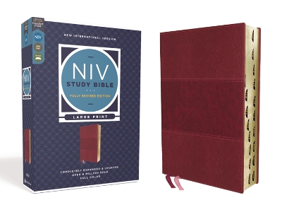 NIV Study Bible, Fully Revised Edition (Study Deeply. Believe Wholeheartedly.), Large Print, Leathersoft, Burgundy, Red Letter, Thumb Indexed, Comfort Print book