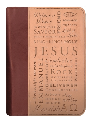 Names of Jesus Bible Cover, Zippered, Italian Duo-Tone Imitation Leather, Brown/Tan, Extra Large book