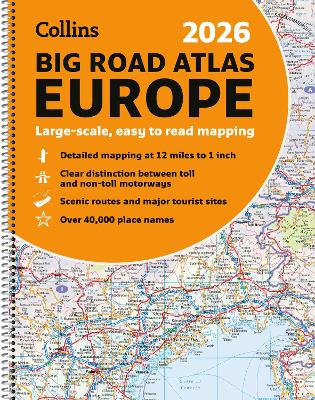 Collins 2026 Big Road Atlas Europe: Clear and detailed map of Europe in A3 size with spiral binding book