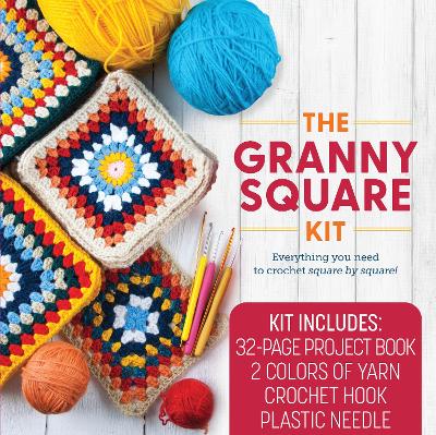 The Granny Square Kit: Everything You Need to Crochet Square by Square! Kit Includes: 32-page Project Book, 2 Colors of Yarn, Crochet Hook, Plastic Needle book