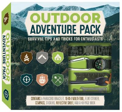 Outdoor Adventure Pack: Survival Tips and Tricks for Enthusiasts - Contains a Paracord Bracelet, 10-in-1 Multi-tool, Flint-striker, Compass, Stickers, Reflective Sheet, and a 48-page Book book