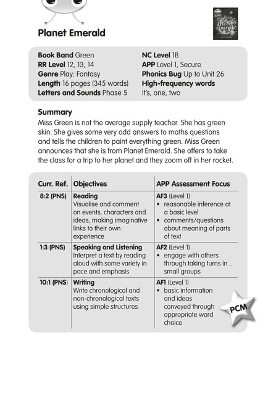 BC JD Plays Green/1B Planet Emerald Guided Reading Card book