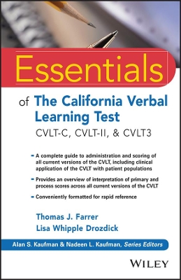 Essentials of the California Verbal Learning Test: CVLT-C, CVLT-2, & CVLT3 book