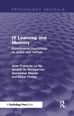 Experimental Psychology its Scope and Method: Volume Iv book