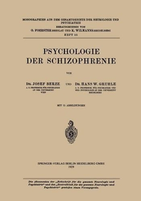 Psychologie der Schizophrenie book