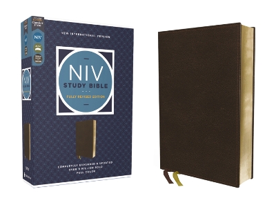 NIV Study Bible, Fully Revised Edition (Study Deeply. Believe Wholeheartedly.), Genuine Leather, Calfskin, Brown, Red Letter, Comfort Print book