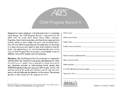 Assessment, Evaluation, and Programming System for Infants and Children (AEPS®): Child Progress Record II: Three to Six Years book