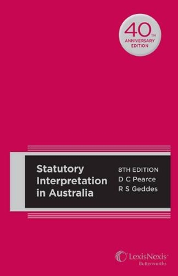 Statutory Interpretation in Australia, 8th edition (Hard cover) book